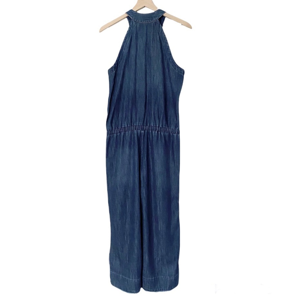 Cloth & Stone Bella Dahl Denim Wide Leg Jumpsuit Raw Hem High Neck Halter Romper - Picture 7 of 15